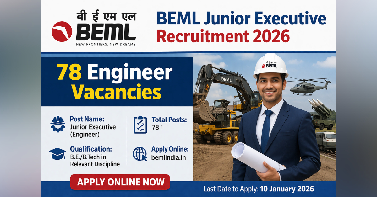 BEML Junior Executive Recruitment 2026 – 78 Engineer Vacancies Apply Online